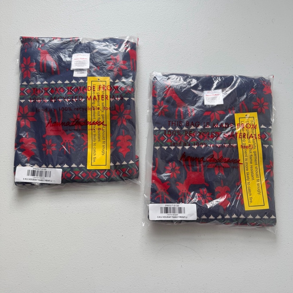 Hanna‎ Andersson | Dear Deer on Navy Kid’s Holiday Pajamas Long Johns NWT - Picture 2 of 4